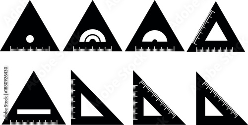 Black Vector Drafting Set Square Rulers Collection with Scale Measurement Markings for Technical Drawing Engineering Geometry Architecture and Education Tool Design