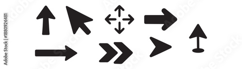 Arrow icon set. Arrow. Cursor. Black vector arrows icons. Modern simple arrows. Black arrow pointing to the right. Black direction pointer. Vector illustration. 
