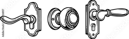 Vintage Door Hardware Illustrations: Lever, Knob, and Handle Designs
