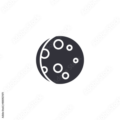 Crescent moon with crater details icon representing waxing or waning moon phase, night forecast, and space theme design.