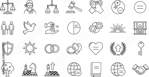 Collection of business and law icons for professional use