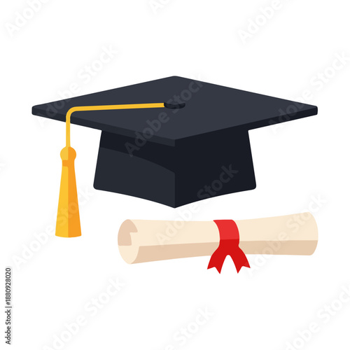 Graduation Cap and Diploma Scroll Academic Success Symbol Vector