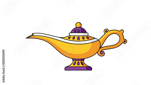 Magic Lamp Vector Illustration, Flat Design, for Wishes and Dreams, Isolated on White, Cartoon Style