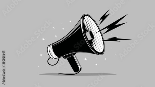 Black Megaphone Loudspeaker Vector Illustration with Sound Waves. Public Announcement, Marketing, Communication, Attention Icon