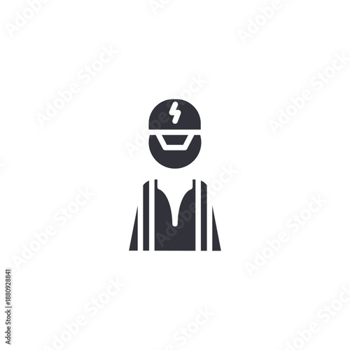 Electrician worker icon wearing safety helmet, representing electrical maintenance, professional technician service, industrial safety standards, and power industry labor.