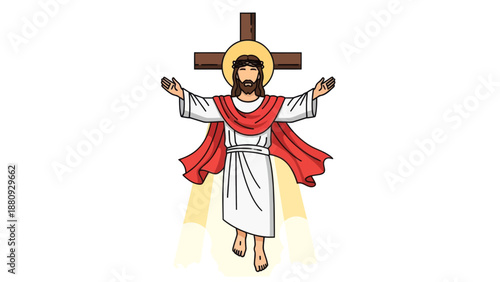 Jesus Christ illustration, vector style graphic, with open arms, religious concept, christianity