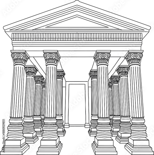 Ancient Greek temple with columns and triangular pediment