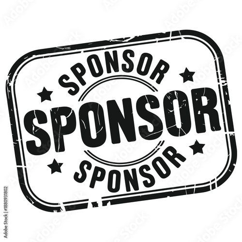 Vintage style black and white stamp displaying the word sponsor repeatedly