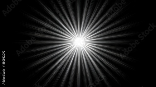 Abstract white starburst on a black background. The radiant light creates a powerful visual effect, capturing the eye and stimulating imagination