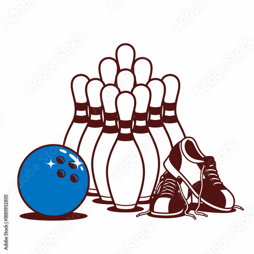 Bowling pins and ball with shoes for a fun game night