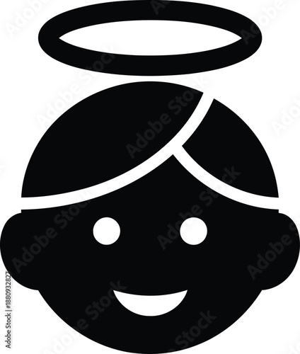 smiling child face with halo on head