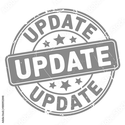 Grey update stamp with stars on a white background