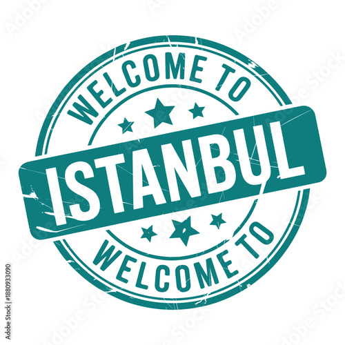Welcome to istanbul A teal circular stamp with stars and text