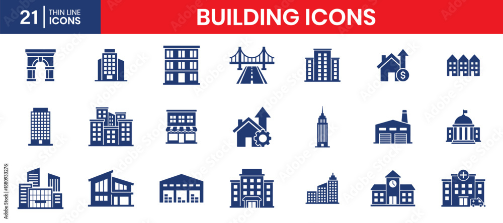 Naklejka premium Building Related Fill Color Icon Set Architecture And Construction Icons
