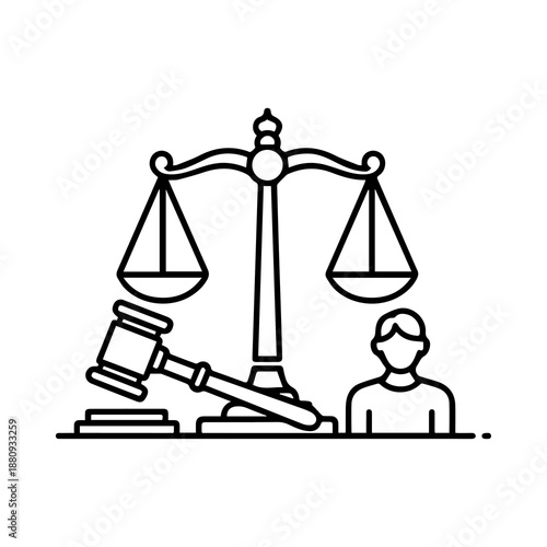A gold brass scale of justice stands as a legal symbol of equality and balance between law and finance in a professional business concept illustration