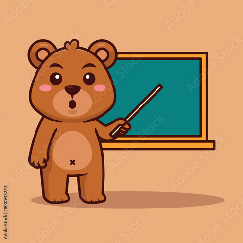 Cute Bear Pointing at Blackboard Vector Illustration Cartoon Character. Suitable for Education and School Children.