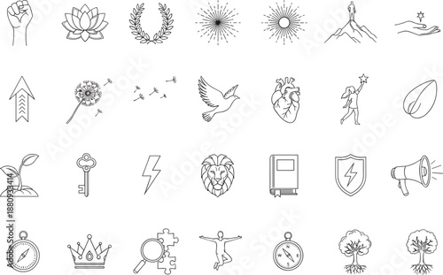 Collection of inspirational and symbolic line icons for business and design