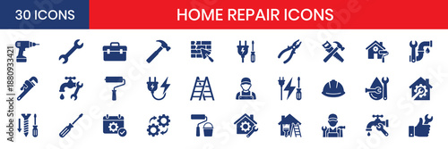 Handyman And Home Repair Fill Color Icon Set Maintenance