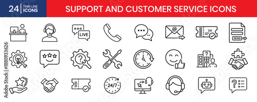 Support And Customer Service Thin Line Icon Set Help Desk
