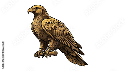 Illustration of a majestic golden eagle perched on a branch.