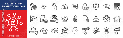 Security And Protection Thin Line Icon Set Shield