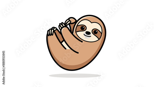 Cute sloth hanging upside down cartoon illustration