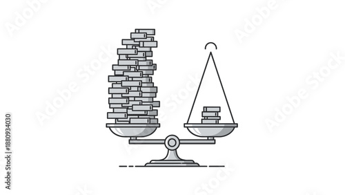 Unbalanced scale with stacks of coins illustrating financial inequality.