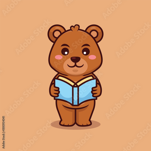 Cute Bear Reading a Book Vector Illustration Cartoon Character. Suitable for Education and School Children.