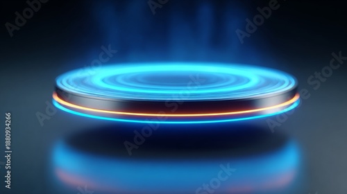 Futuristic platform glowing with blue and orange energy, displaying a modern technology and advanced design.