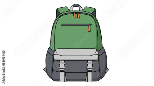Green backpack image, vector illustration, travel concept, school bag design