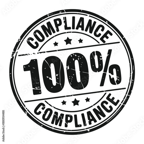 A circular compliance stamp displaying one hundred percent with stars