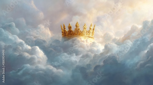 A Majestic Golden Crown Surrounded by Soft, Fluffy Clouds that Inspire Dreams and Ambition
