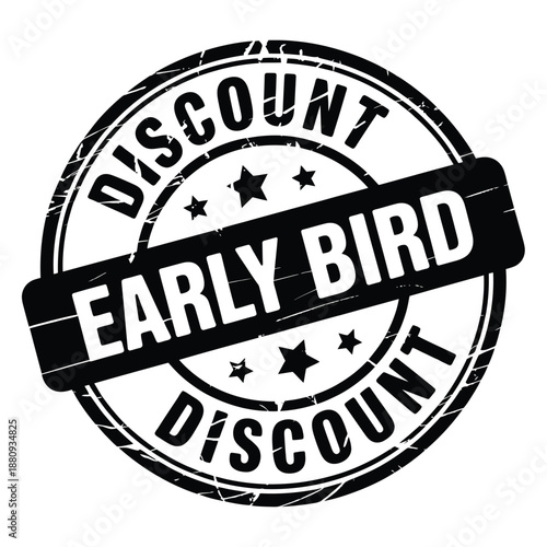 Discount early bird offer presented in a textured circular stamp design
