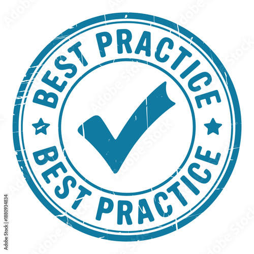 A circular best practice stamp with a checkmark signifying quality approval