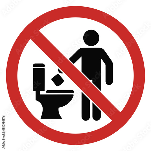 Prohibition sign depicting a person and toilet with a red no symbol
