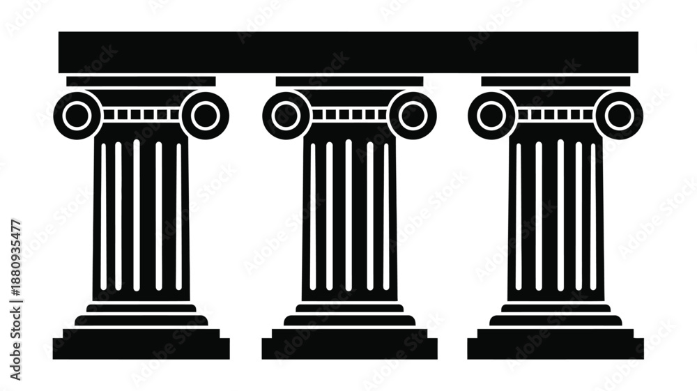 Obraz premium Ancient greek columns depicted in a striking black and white silhouette