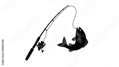 a black fishing rod with a fish on the hook silhouette