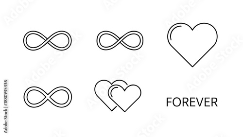 Infinity hearts and forever isolated on white background, Vector