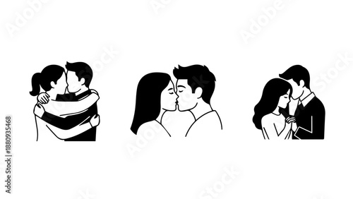 Three people in embrace isolated on white background, Vector