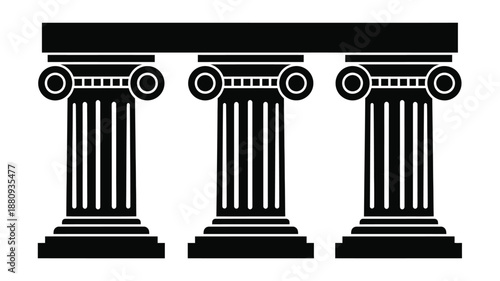 Ancient greek columns depicted in a striking black and white silhouette