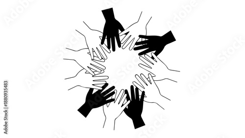 Hands joined in unity isolated on white background, Vector
