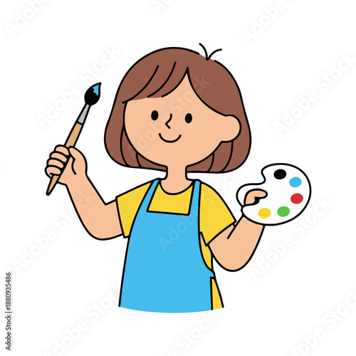 Young Artist Holding Paintbrush and Palette Happy Creative Hobby
