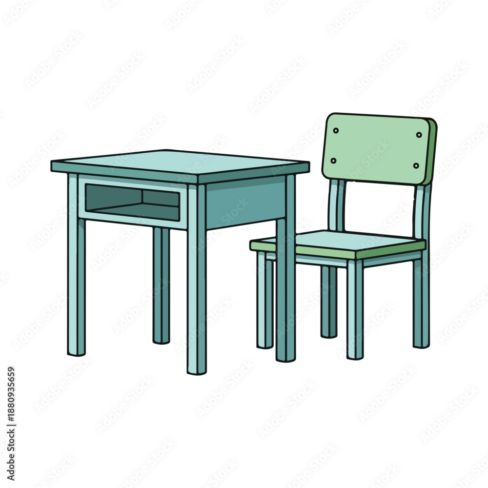 Fototapeta premium School Desk and Chair Cartoon Vector Illustration