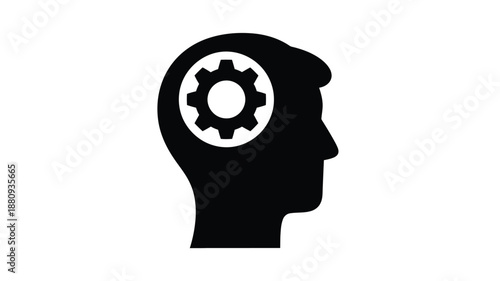 Human head profile with gear inside representing thought and innovation silhouette