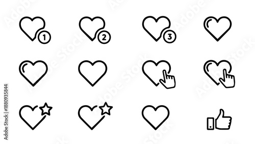 Collection of heart and like icons isolated on white background, Vector