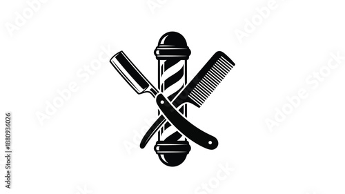 Barber tools including a straight razor and comb a striking silhouette