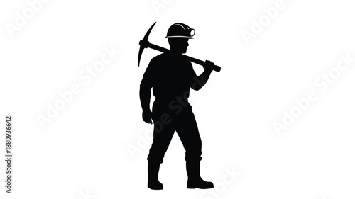 a man in a mining helmet holding a pickaxe silhouette