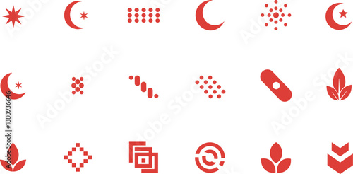Collection of modern abstract geometric icons in red