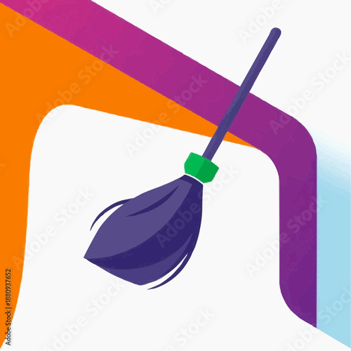 Cleaning broom with modern design over colorful abstract background  