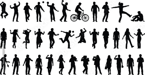People Silhouettes Collection, Large Vector Set of Casual Human Figures for Lifestyle, Sport, Activity, Daily Life, and Community Design Elements